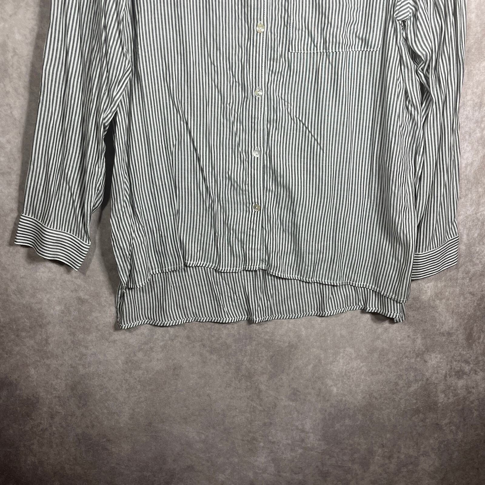 Joan Vass New York Shirt Womens Size XL White Black Striped Roll Tab Sleeves NEW