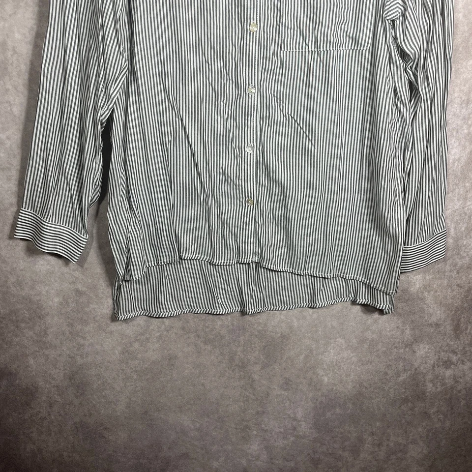 Camisa Joan Vass New York para mujer talla XL blanca negra a rayas mangas con lengüeta enrollable NUEVA Foto 3 de 4