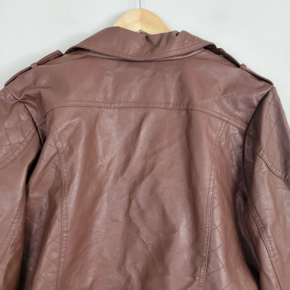 Кукольный домик верхняя одежда Bomber куртки женщин 2 X коричневый твердого искусственной кожи полный молнии - Изображение 4 из 4