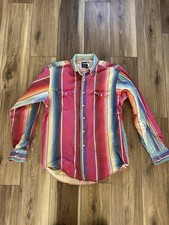 Wrangler mens vintage brush popper rainbow long sleeve western Shirt 16.5-35