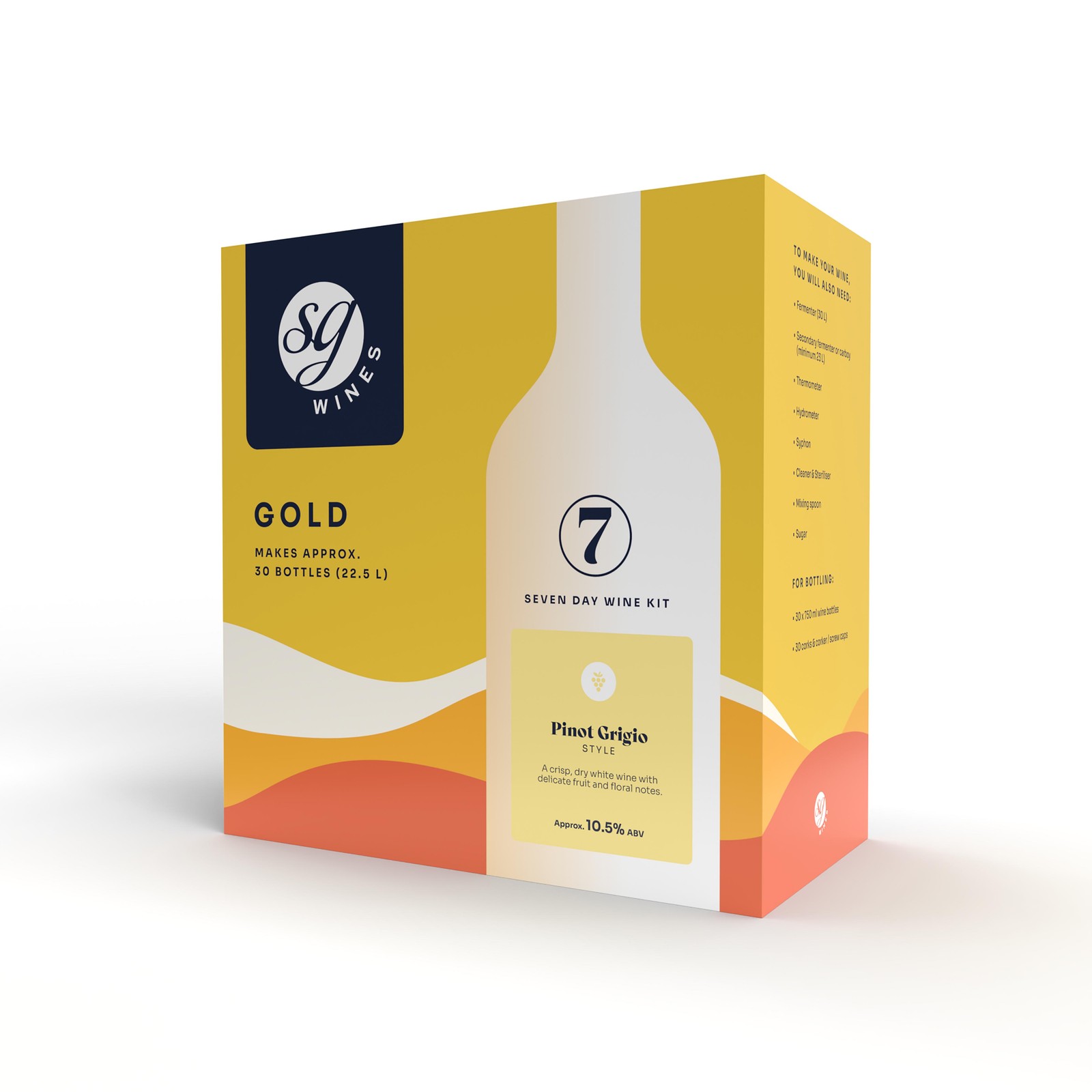 SG Wines Gold Pinot Grigio White Wine Kit 30 Bottle 7 Day Homebrew Brewing