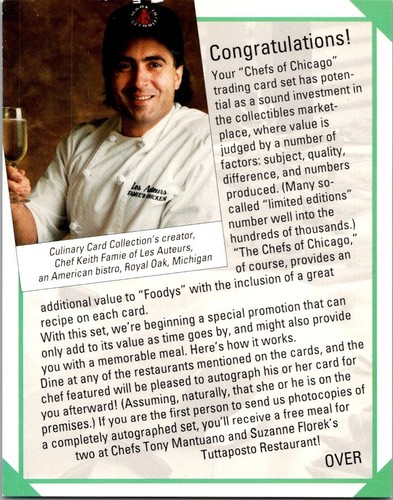 Chefs of Chicago (you pick) GraffitoVerde used large single cards Free Ship - Picture 2 of 43
