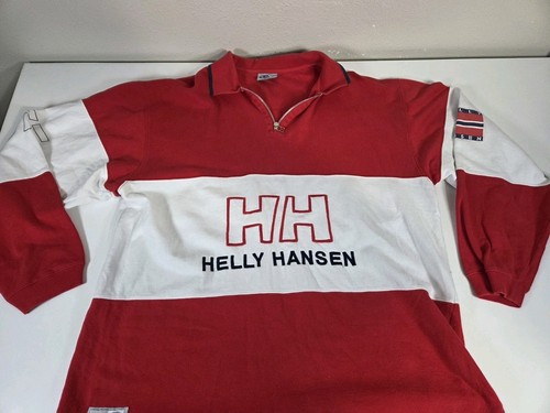 Helly Hansen, Vintage Helly Hansen Mens Long Sleeve Quarter Zip Shirt sz Large Red White
