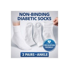 Diabetic Ankle Socks Non Binding Circulation Neuropathy 3 Pack White