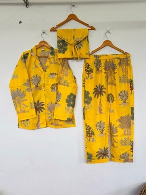 Palm Tree Print Cotton Pajama Set:Summer Loungewear night wear for woman's