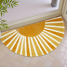Boho Half Round Bathroom Rug Non Slip Washable Sun Print Entry Door Mat 16x30
