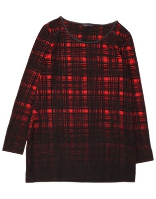 Marks & Spencer Damen Pullover Pulli U-Boot-Ausschnitt UK 12 Medium rot kariert BT19