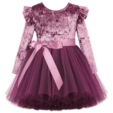 Flofallzique Party Dress Long Sleeve Velvet Tulle Girls Princess Dresses for ...