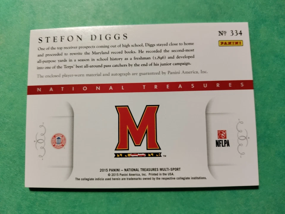 2015 Panini National Treasures #334 Stefon Diggs Rookie Jersey Patch Auto #4/99 - Image 2 of 2