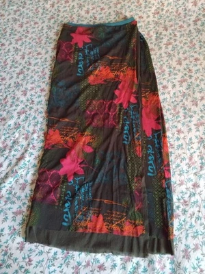 ° KENZO Jean's °- Jupe Longue Portefeuille Voile Kaki fleurs Taille 38 - Photo 1/4