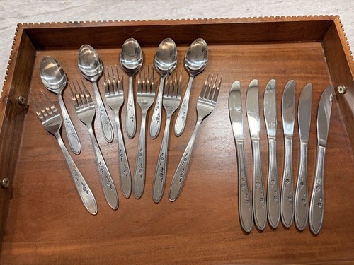 21 piece Vintage Imperial Stainless Steel Flatware Flower Dance KOREA-