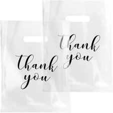 100 Pcs Clear Merchandise Bags Thank You Shopping Bags with Die Cut Handles T Sh