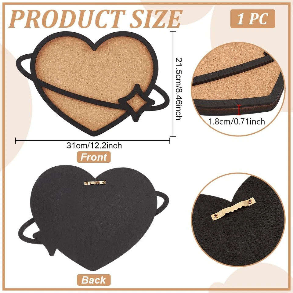 Heart Pin Cork Board, 12.2x8.4inch Bulletin Display Board Wall Mounted Cork B... - Image 2 of 4