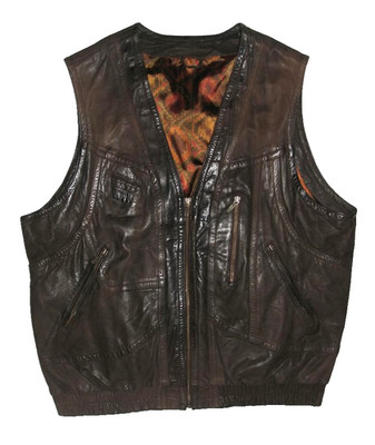 Speckige Herren Lederweste / Outdoor Weste In Dark Brown In Approx. Size 56