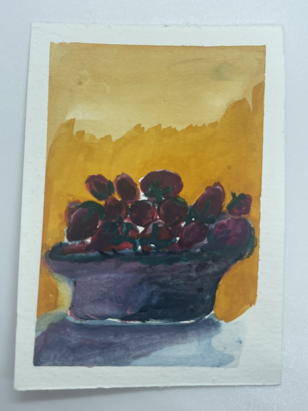 ACEO original Art Strawberry #121 watercolor Art Handmade ATC OOAK by Tehillah