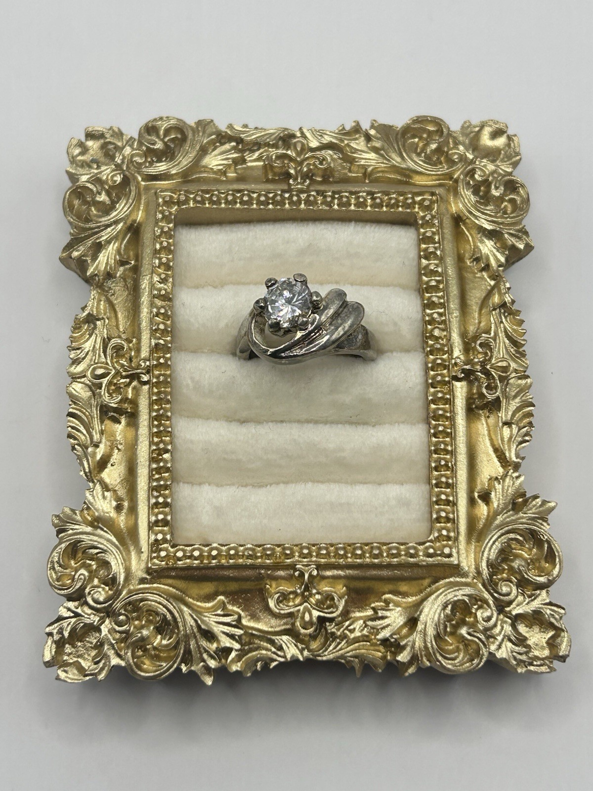 Vintage Silver Tone Solitaire Statement Ring Size… - image 1