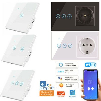TUYA Smart Life WiFi Glas Touch Lichtschalter Wandschalter Wandsteckdose Alexa