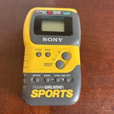 Sony Walkman Sports FM/AM Radio w Clip Yellow SRF-M70 Tested and Working Vintage