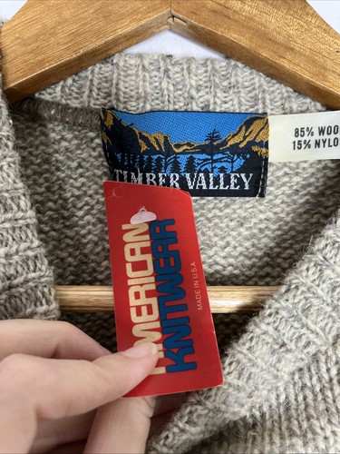 Vintage Timber Valley Wool Blend Knit Sweater Men's Large Beige New Grandpa - Picture 5 of 8