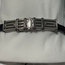 Chico's Genuine Leather Statement Belt Silver Bar Buckle Medium/Large