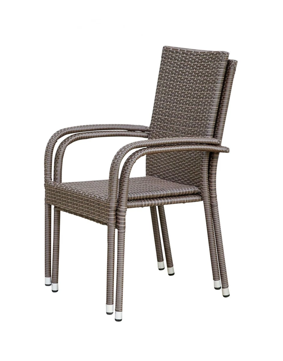 Silla apilable Oslo silla de balcón sillón con reposabrazos silla de jardín poliratán marrón