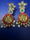 Indian Temple Jewelry Dangle Earrings Gold Tone Radha Krishna Medallion Pearls — photo 2