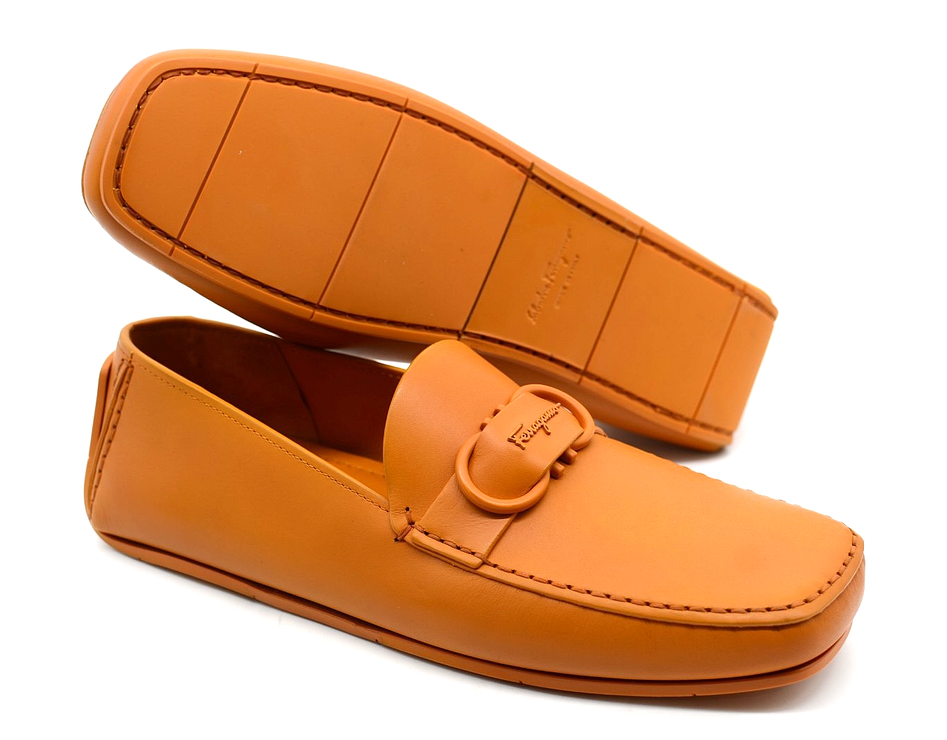 Men's Salvatore Ferragamo 'Gancini' Orange Leather Loafers Size US 8 - E