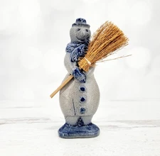 1999 Rowe Pottery Salt Glazed Snowman with Broom Christmas Figurine