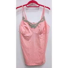 Y2K VTG Maurices Cami Tank Top Womens 1X Pink Polka Dot Lace Trim Sleeveless