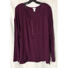 Ambrielle Large (More Like 2x)Pajama Shirt Top Purple Long Sleeve Upper Button