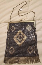 Vintage Whiting And Davis Roaring 1920s Mesh  Enamel Purse 7.25" X 5"