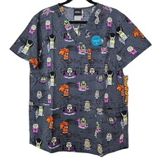 NEW Tooniforms M Halloween Minions Unisex 4-Pocket V-Neck Print Scrub Top