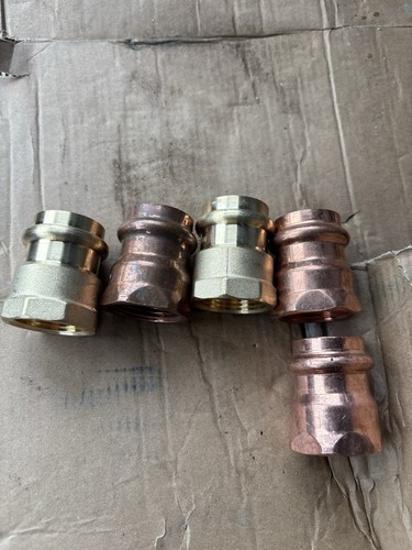 Lot of 5 1” Copper & Brass Female Adapter Press Fittings