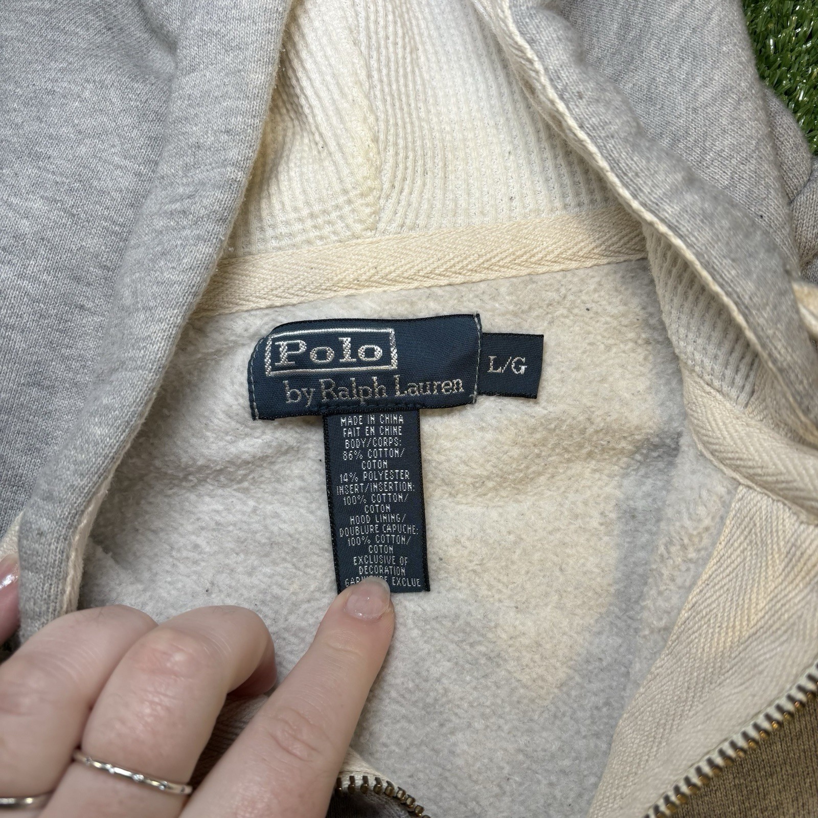 Felpa vintage Ralph Lauren grigia full zip con cappuccio piccolo pony uomo taglia L