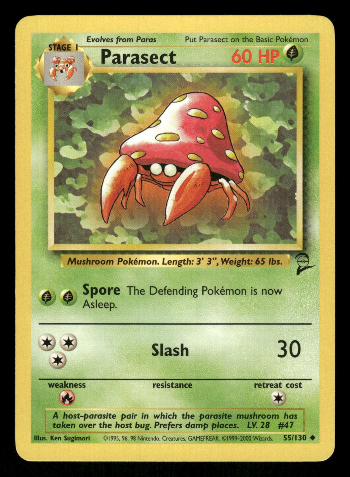 Parasect 55/130 NM Uncommon Base Set 2 2000 Pokemon TCG