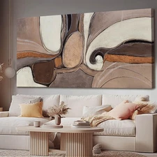 Large Neutral Abstract Wall Art Organic Swirl Home Decor Aesthetic Canvas Pri...