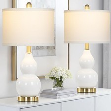 22" Modern Double Gourd Ceramic Table Lamps Set of 2, White Bedside Lamps for...