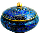 Vintage Zi Jin Cheng  Cloisonné Chrysanthemum Blue Flower Covered Jar Bowl — photo 1