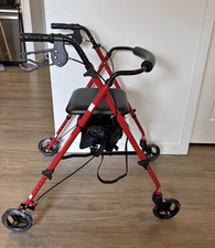 Red 4-Wheel Rollator Walker Foldaway Seat Handbrakes Indoor/Outdoor Adult