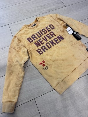 PRPS Bruised Never Broken Sweatshirt Men s S Mustard Distressed NWT $188