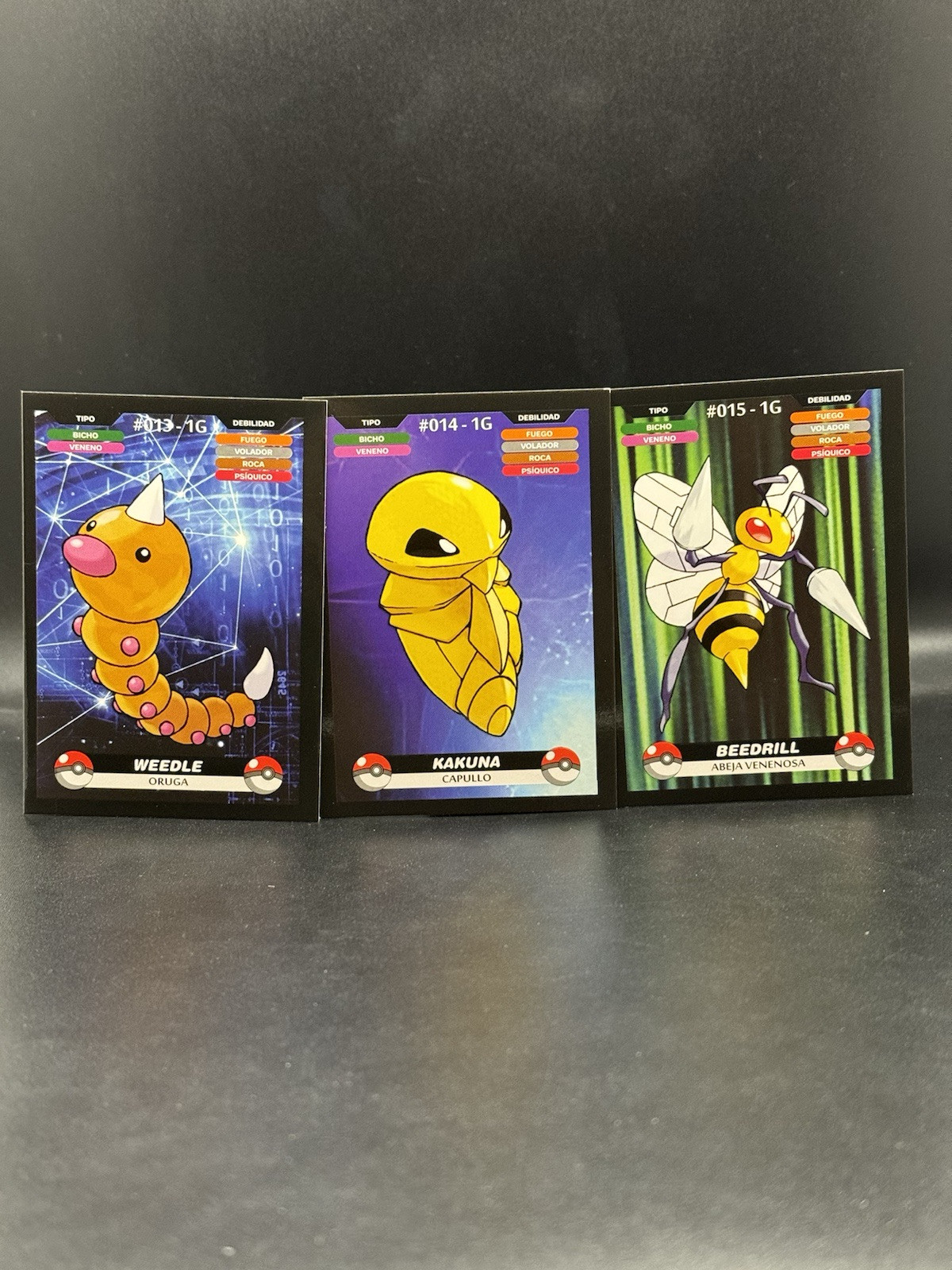 Weedle Kakuna Beedrill Creasler Cards Pokemon Set Of 3