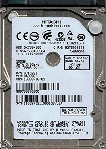 Apple Hitachi HTS545050B9A302 PN:0J13964 MLC:DA3846 655-1540F 500GB SATA HDD