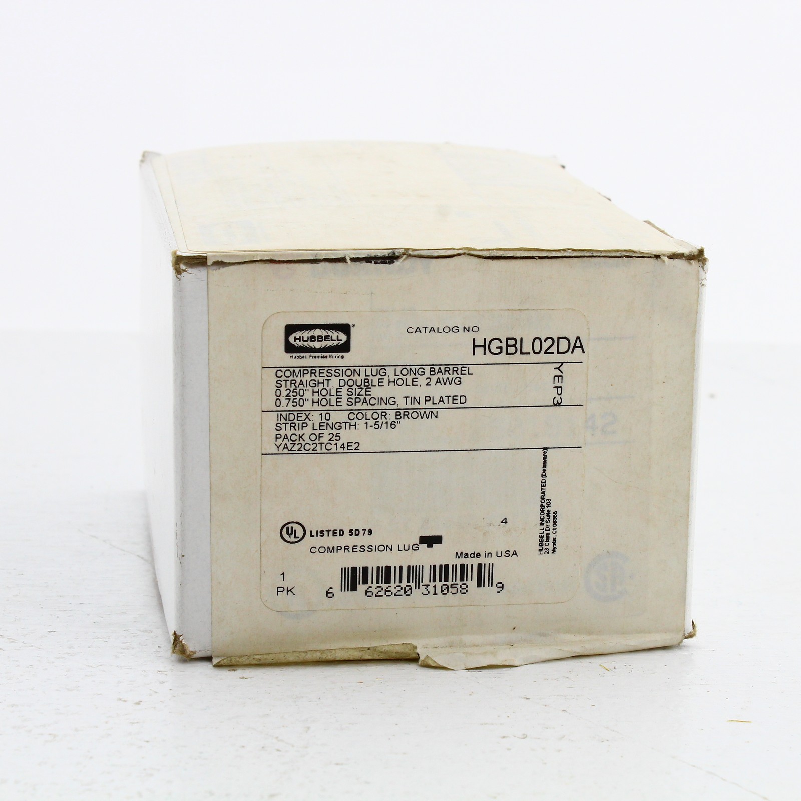 25 Hubbell Bonding Grounding Compression Lugs 2AWG 1/4" Holes Brown #10 HGBL02DA