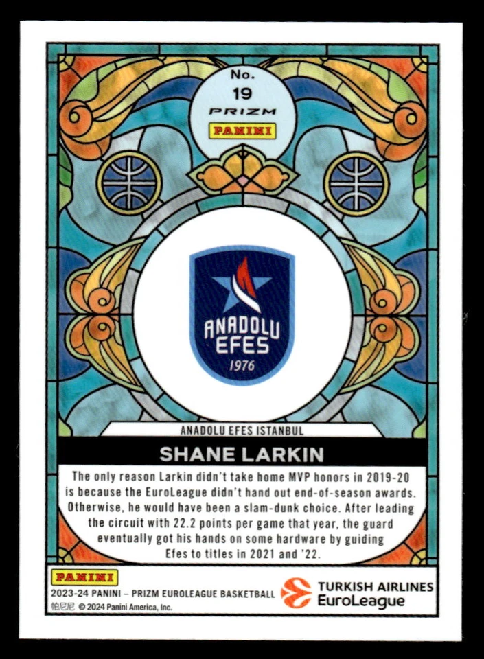 Vidrieras Shane Larkin 2023-24 Panini Prizm Turkish Airlines EuroLeague #19 Foto 2 de 2