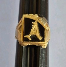 Vintage 10K Yellow Gold Onyx Signet Ring Initial A size 8.5, 4.7 grams
