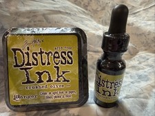 Tim Holtz Crushed Olive Distress Ink Pad With Reinker Bundle