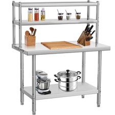 Stainless Steel Commercial Kitchen Prep Table with Double Overshelf 30/39''x24''