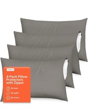 Ultra Soft Pillow Protectors with Zipper King Size - Set of 4 Breathable Pillow