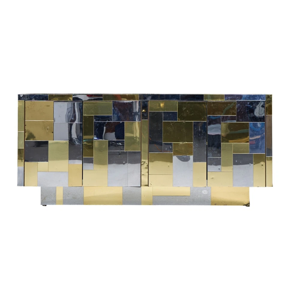 Paul Evans Paisaje Urbano Mediados de Siglo Cromo y Latón Gabinete Credenza Foto 2 de 4