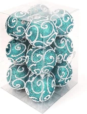 allgala 12 Pack 3 Inch Christmas Tree Ornament Balls-Glitter Turquoise 